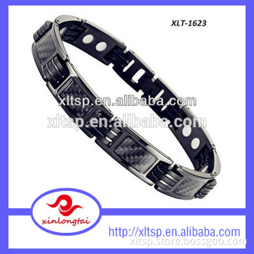 XLT wholesale men black carbon fiber silicone rubber bracelet charms